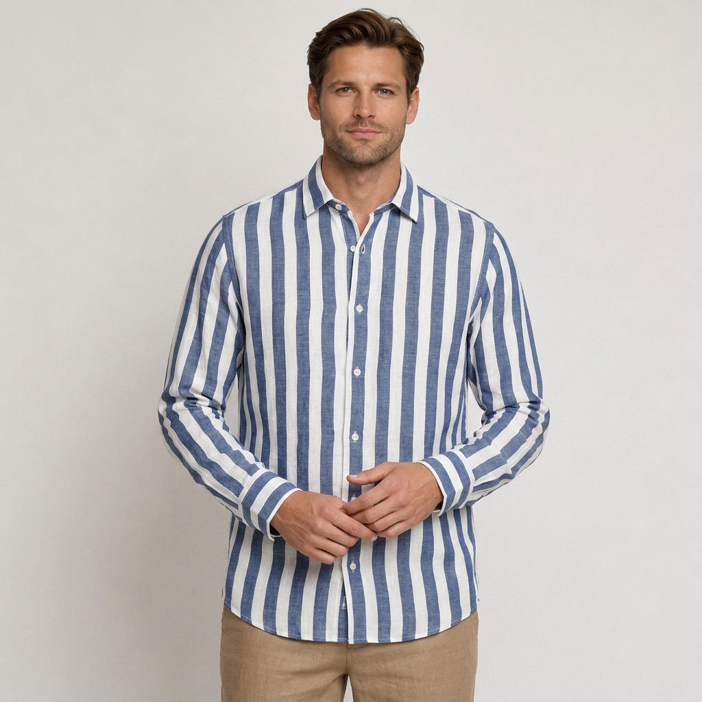 Chemise Homme Rayures Verticales Manches Longues Classique