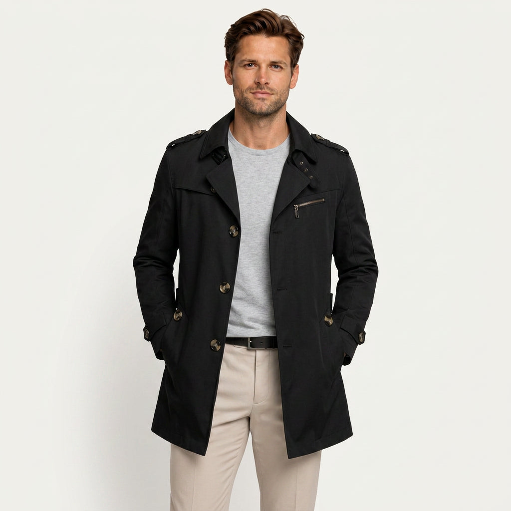 Trench Homme Mi-Long à Boutonnage Simple