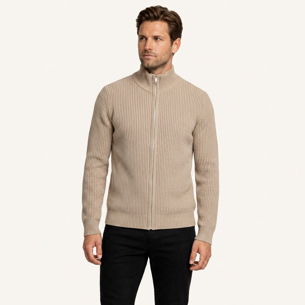Gilet Homme Zippé en Maille Côtelée Col Montant