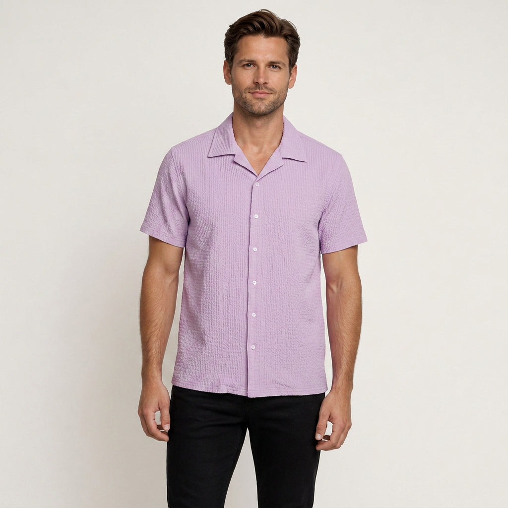 Chemise Homme Col Camp Manches Courtes Texturée