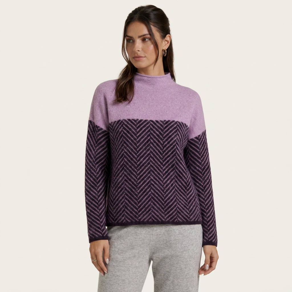 Pull Femme Col Montant à Motif Chevron
